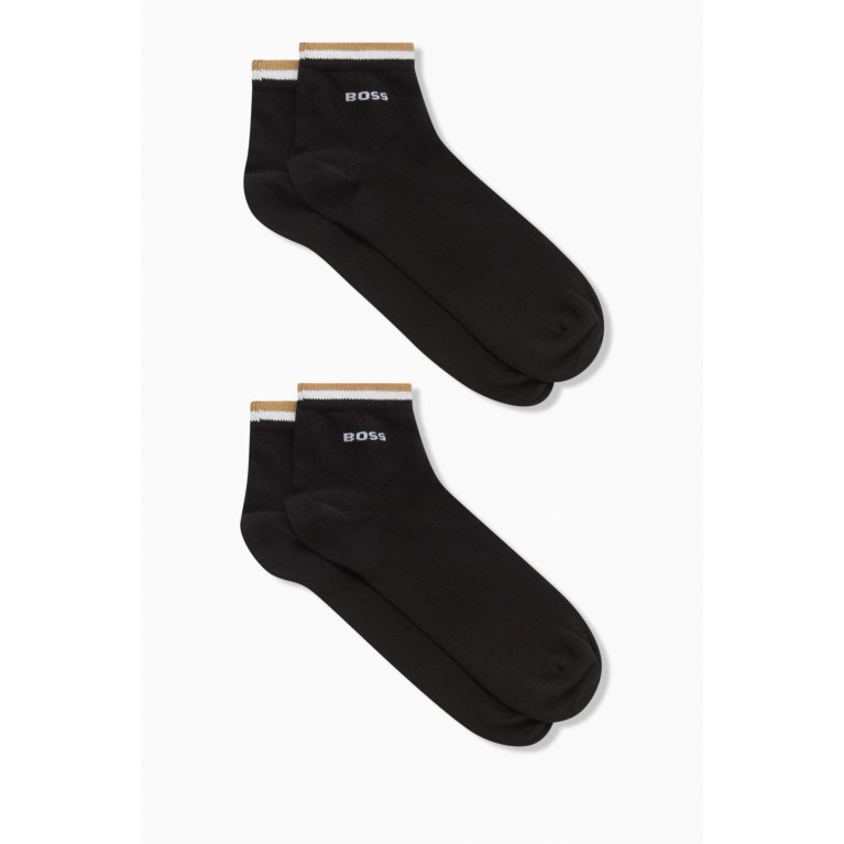 Boss - Striped Logo Ankle Socks in Cotton-blend, Set of 2