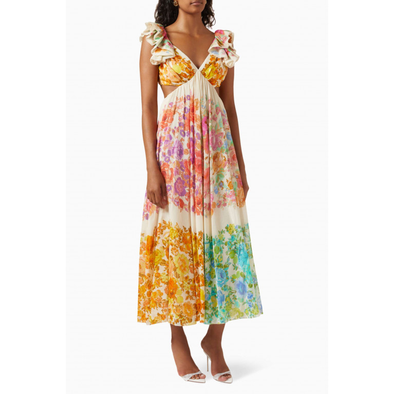 Zimmermann - Raie Frill Midi Dress in Cotton-silk Blend
