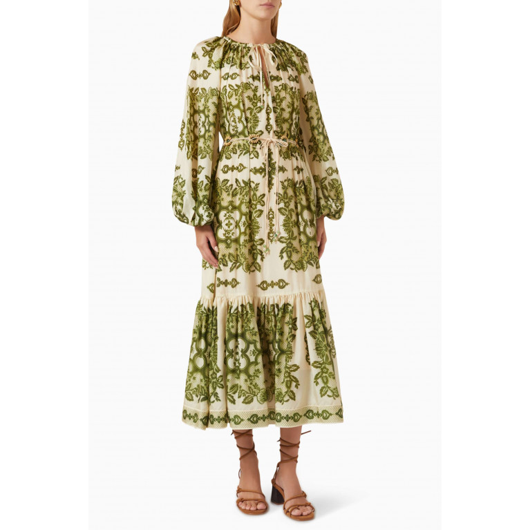 Zimmermann - Raie Tiered Billow Midi Dress in Silk