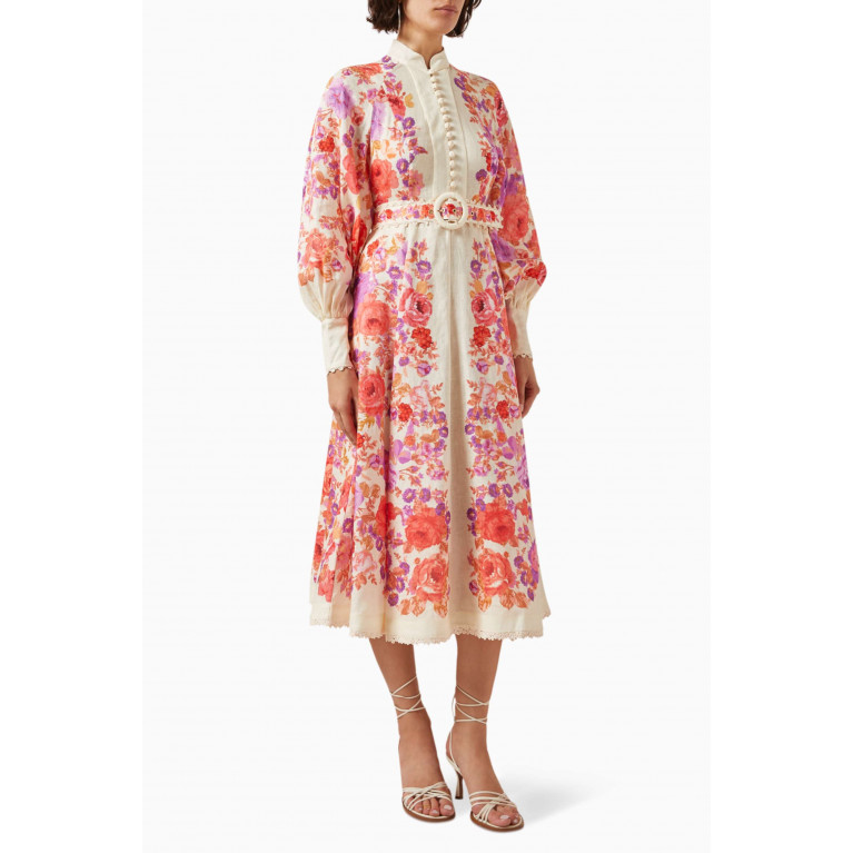 Zimmermann - Raie Floral-print Midi Dress in Linen