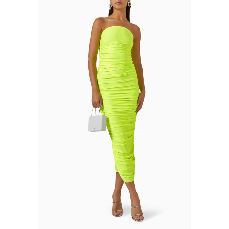 Good American - Ruched Maxi Tube Dress in Stretch-satin Green