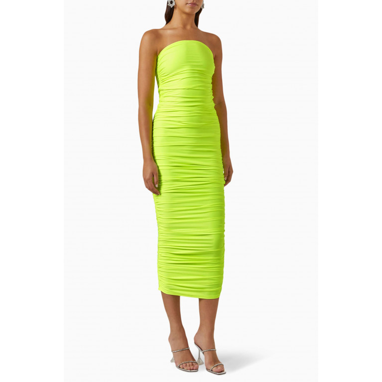 Good American - Ruched Maxi Tube Dress in Stretch-satin Green