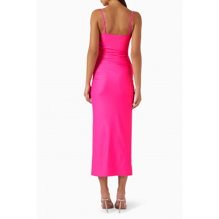 Good American - Ruched Maxi Slip Dress in Stretch-satin Pink