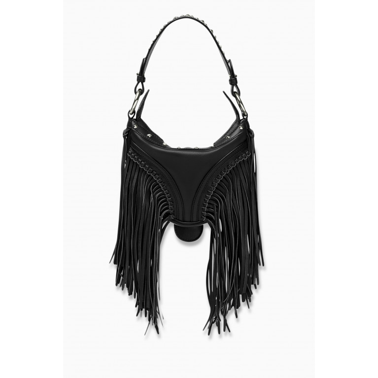 Versace - Mini Fringed Repeat Hobo Bag in Leather