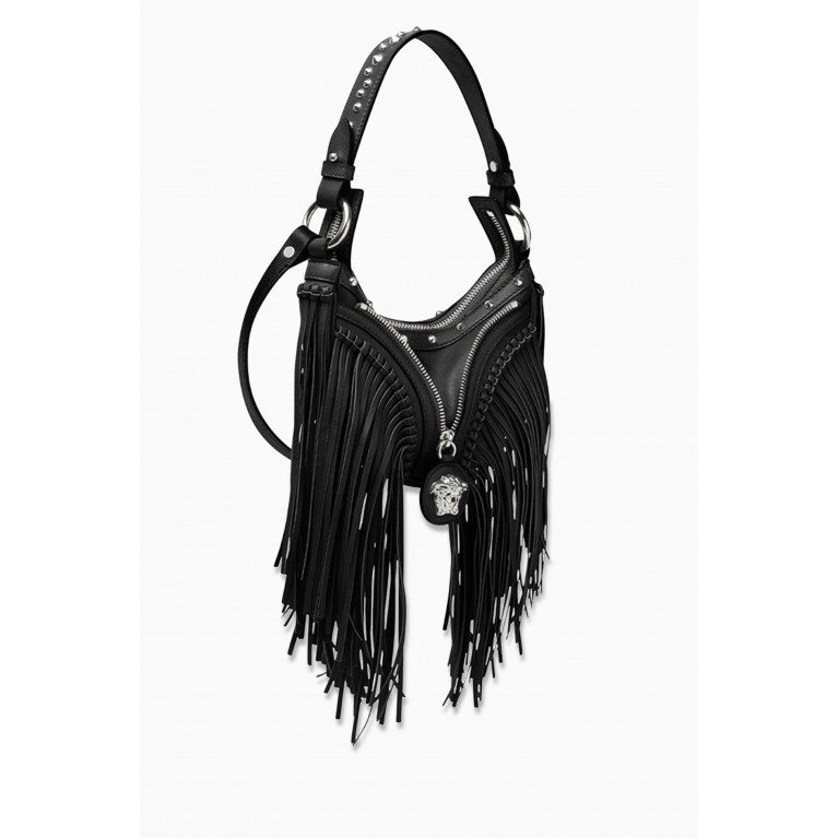 Versace - Mini Fringed Repeat Hobo Bag in Leather