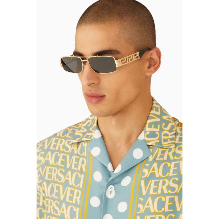 Versace - Meander Rectangle Sunglasses in Metal