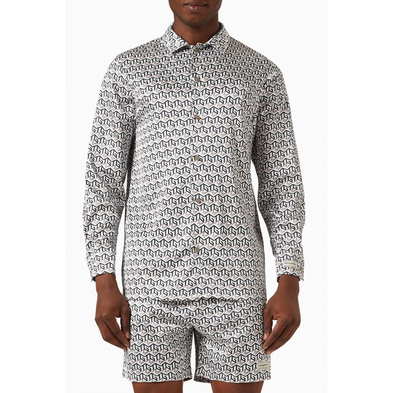 The Giving Movement - Monogram-print Long-sleeve Shirt in SATIN100© Brown