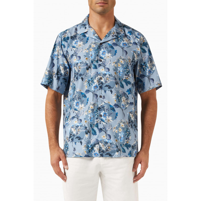 Selected Homme - Liam Floral-print Shirt in Tencel™ Blue