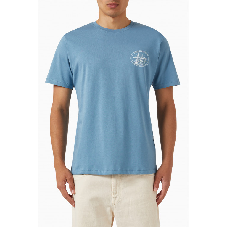 Selected Homme - Printed T-shirt in Cotton Jersey Blue
