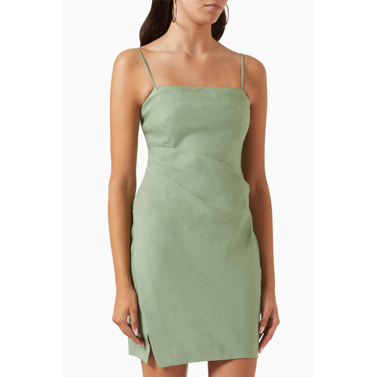 Theory - Pleated Mini Dress in Linen Green