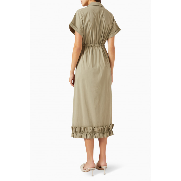 Hukka - Ruffled-hem Midi Dress in Stretch Cotton-blend