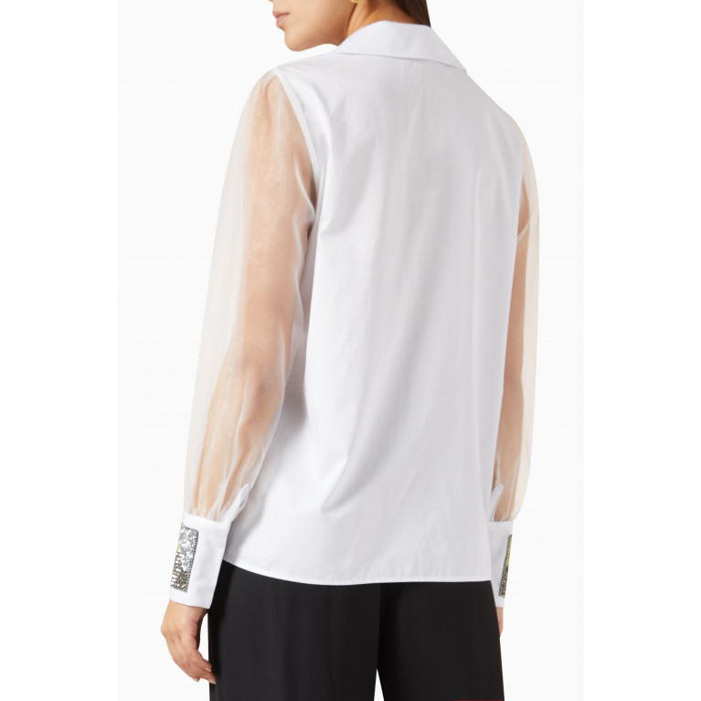 Hukka - Embellished-cuff Top in Cotton-blend White