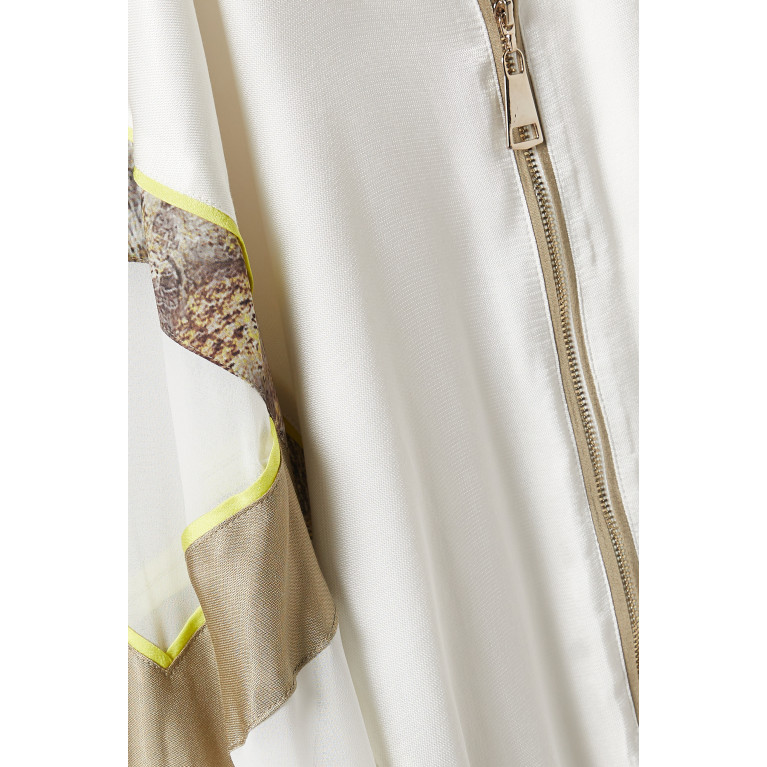 Hukka - Contrast-panelled Zip Jacket in Viscose-satin White