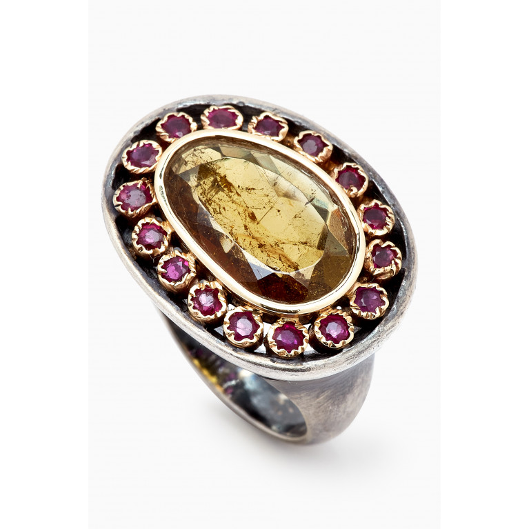 Patricia Arango - Tourmaline & Ruby Ring in Sterling Silver