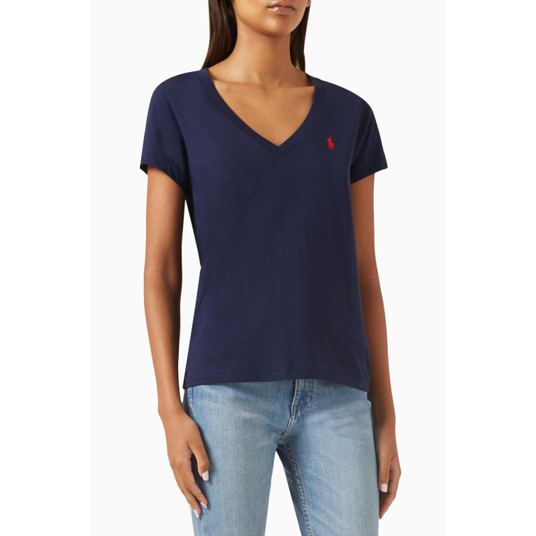Polo Ralph Lauren - Logo Embroidered V-neck T-shirt in Cotton-jersey