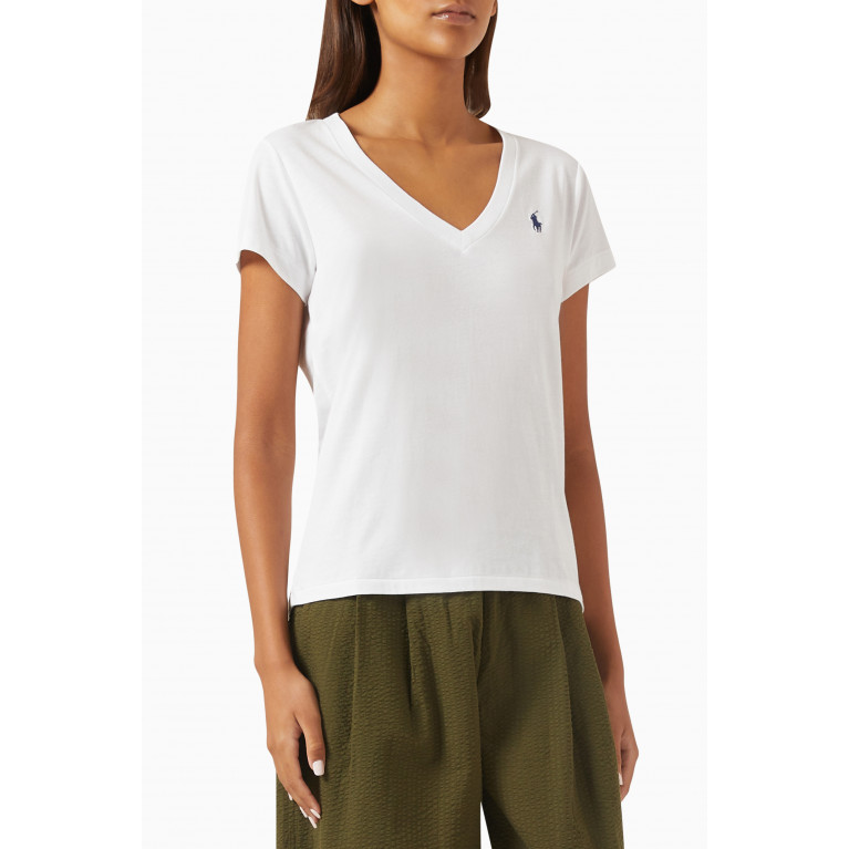 Polo Ralph Lauren - Logo Embroidered V-neck T-shirt in Cotton-jersey White