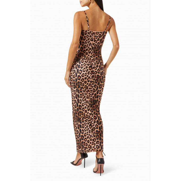 Good American - Leopard-print Maxi Slip Dress in Stretch-satin