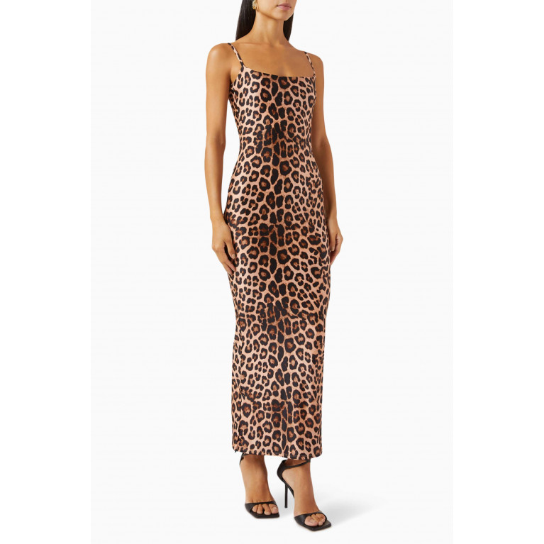 Good American - Leopard-print Maxi Slip Dress in Stretch-satin