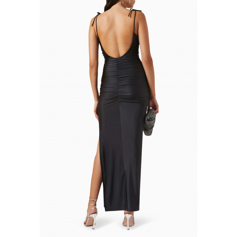 Good American - Ruched Maxi Dress in Satin Black