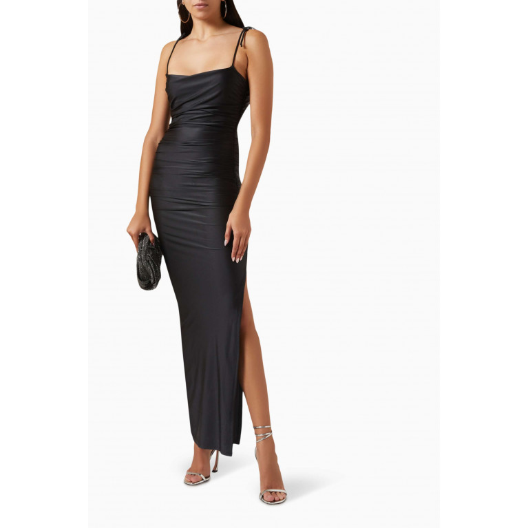 Good American - Ruched Maxi Dress in Satin Black