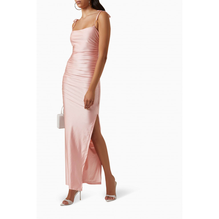 Good American - Ruched Maxi Dress in Satin Pink