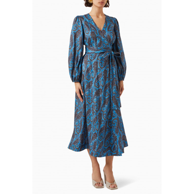 Zimmermann - Devi Wrap Long Dress in Linen Multicolour