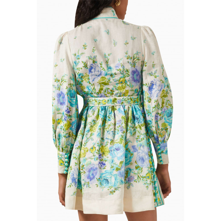 Zimmermann - Raie Floral-print Buttoned Mini Dress in Linen