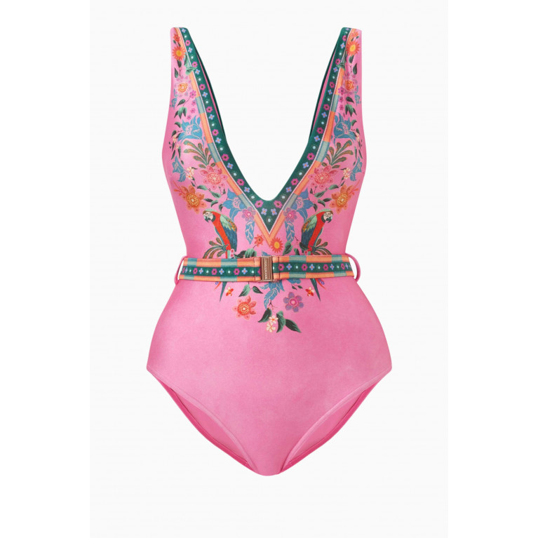 Zimmermann - Ginger Belted Plunge One-piece Swimsuit in Lycra