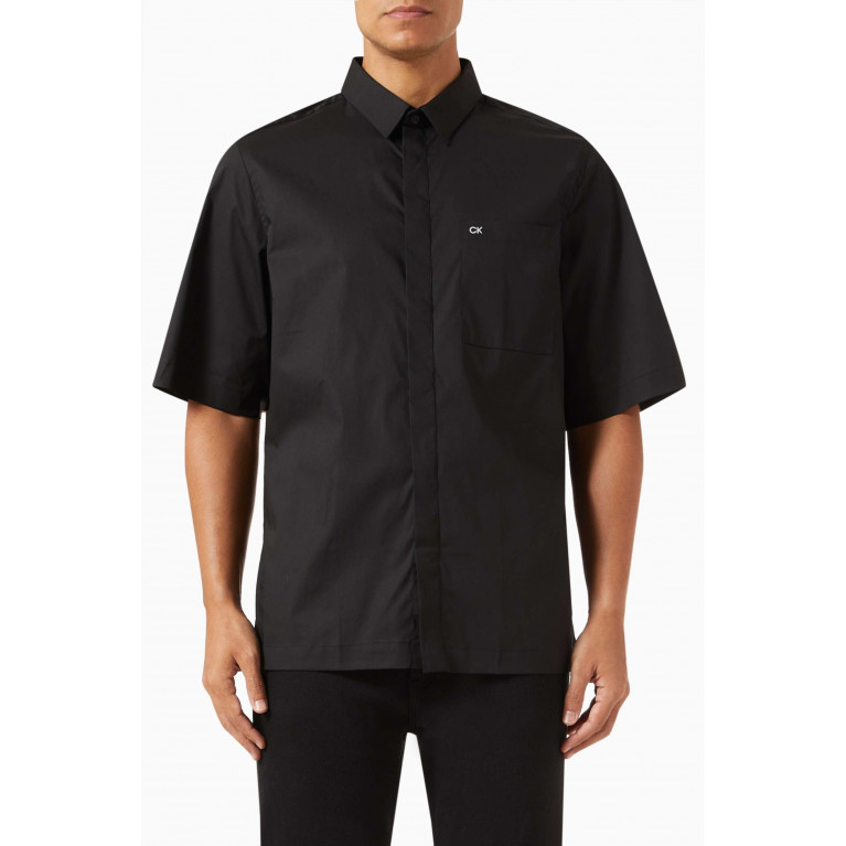 Calvin Klein - Short-sleeve Shirt in Stretch Poplin Black