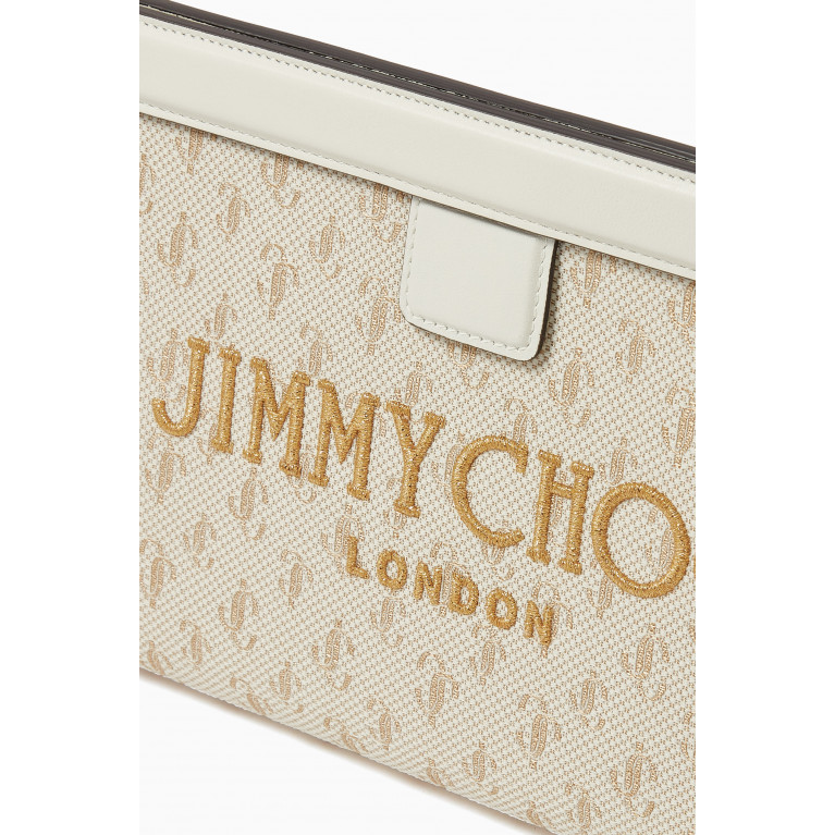 Jimmy Choo - Varenne Pouch Bag in JC Monogram Lurex Jacquard & Soft Shiny Calf