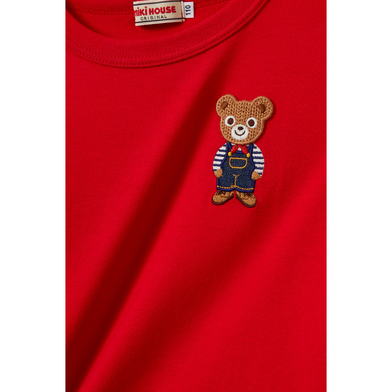 Miki House - Bear Print T-shirt in Cotton Red