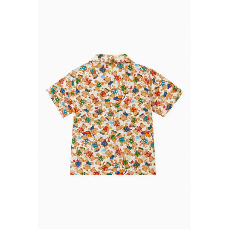Miki House - Bear Print Shirt in Cotton Blend
