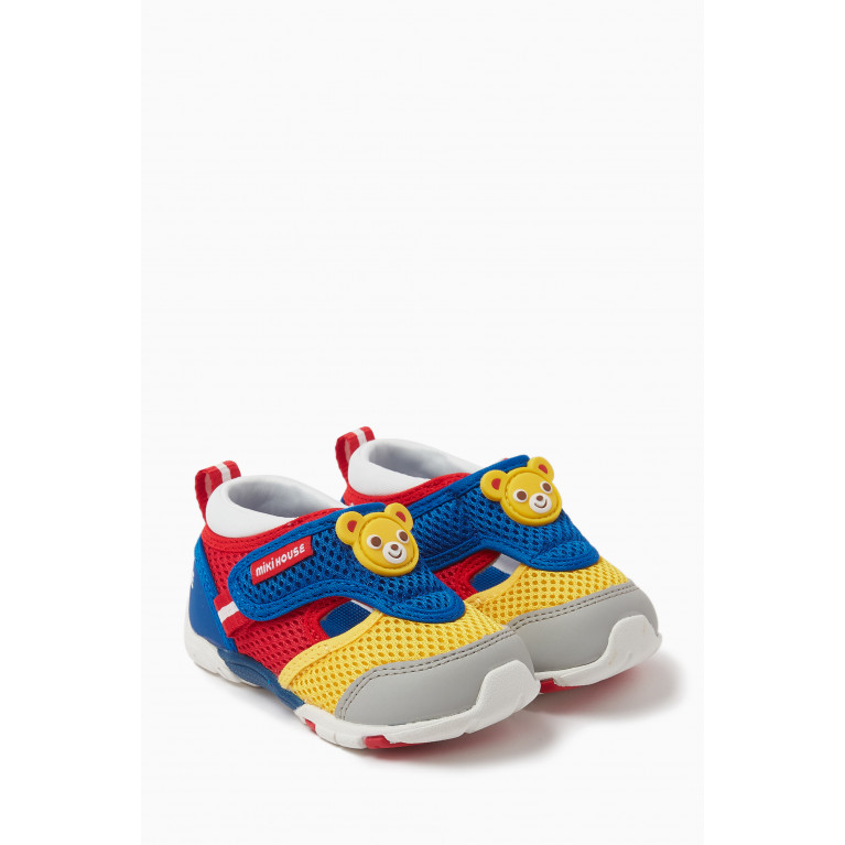 Miki House - Bear Velcro Sneakers in Mesh Multicolour