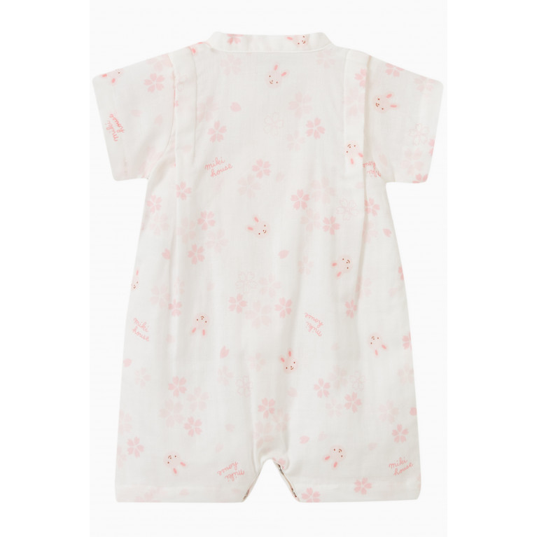 Miki House - Graphic Print Jinbei Romper in Cotton Pink