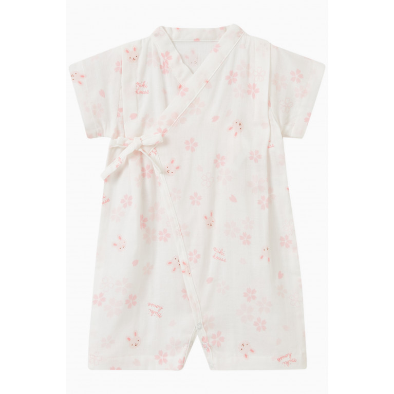 Miki House - Graphic Print Jinbei Romper in Cotton Pink