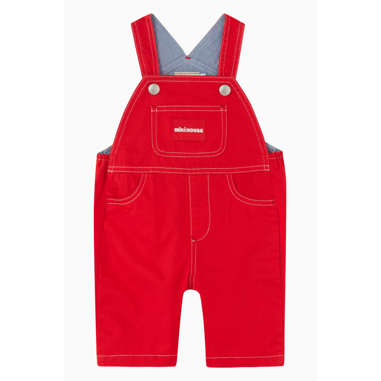Miki House - Logo Dungarees in Denim Red