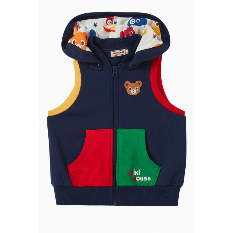 Miki House - Pucci Bear Hooded Vest in Micro Fleece Pile Blue
