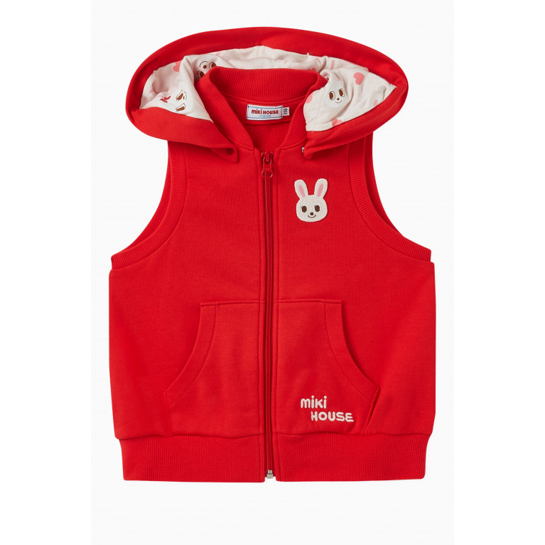 Miki House - Pucci Bear Hooded Vest in Micro Fleece Pile Red