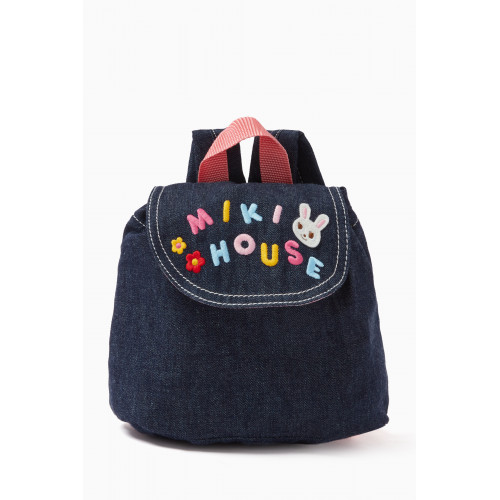 Miki House - Logo-embroidered Backpack in Denim