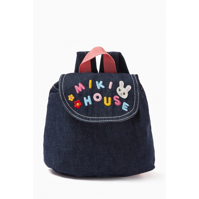 Miki House - Logo-embroidered Backpack in Denim