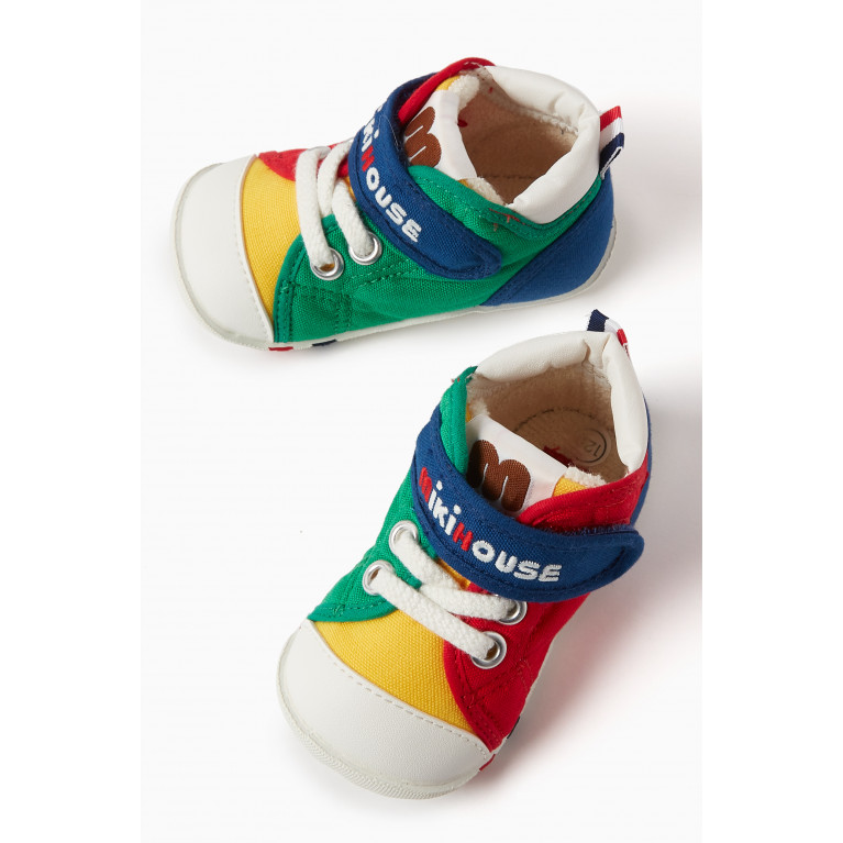 Miki House - Logo Velcro & Lace Sneakers in Canvas Multicolour