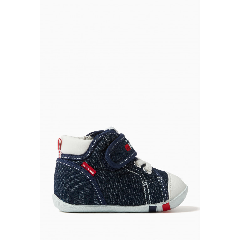 Miki House - Logo Velcro & Lace Sneakers in Canvas Blue