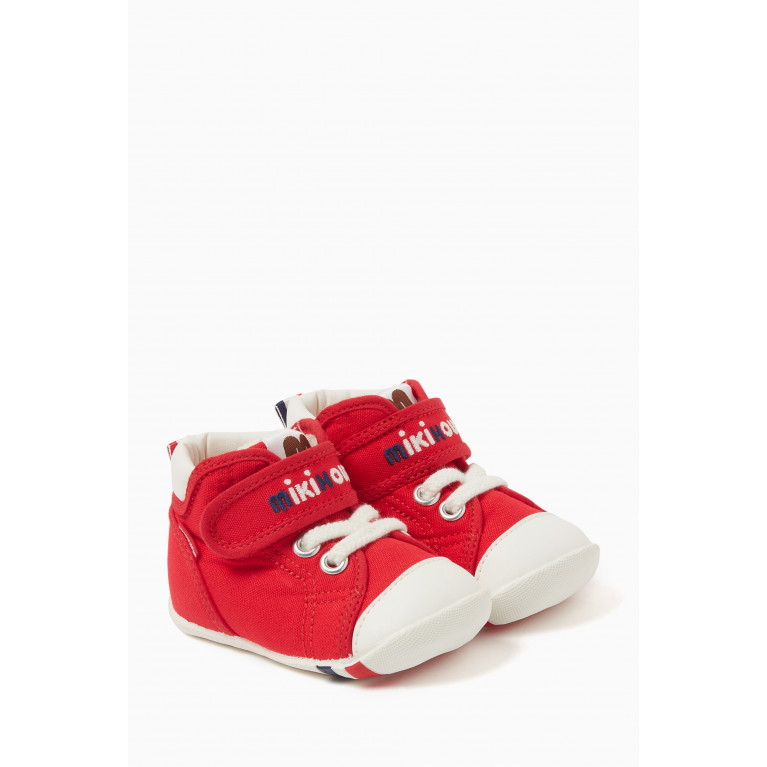 Miki House - Logo Velcro & Lace Sneakers in Canvas Red