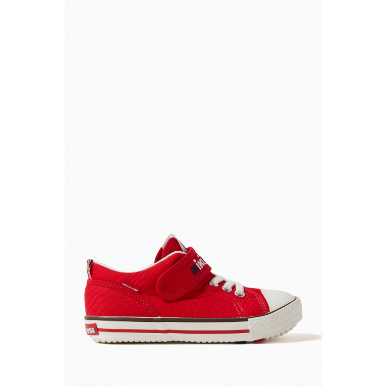 Miki House - Logo Velcro & Lace Sneakers in Denim Red