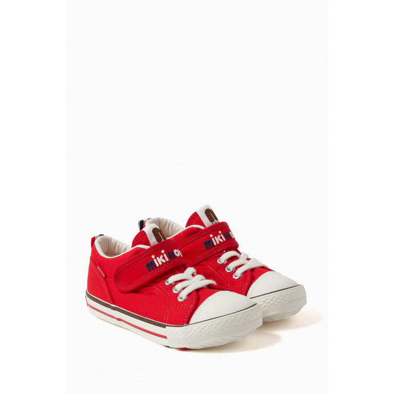 Miki House - Logo Velcro & Lace Sneakers in Denim Red