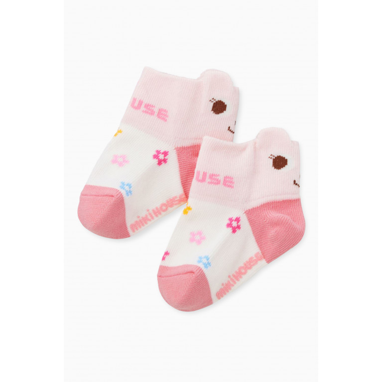 Miki House - Cartoon & Stars-print Socks in Cotton Pink