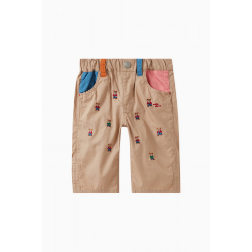 Miki House - Bear-embroidered Shorts in Cotton