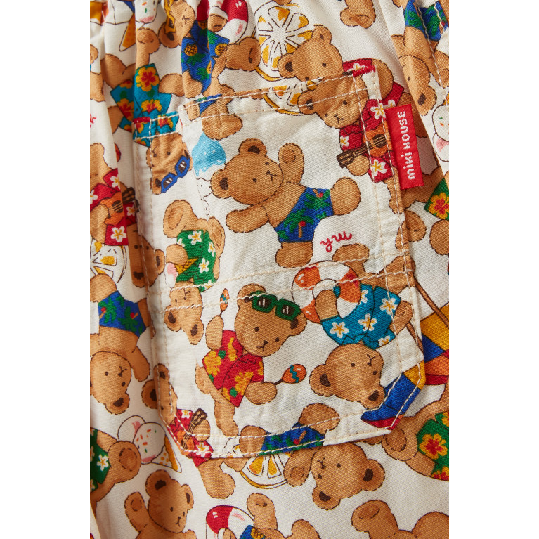 Miki House - All-over Bear-print Shorts in Cotton