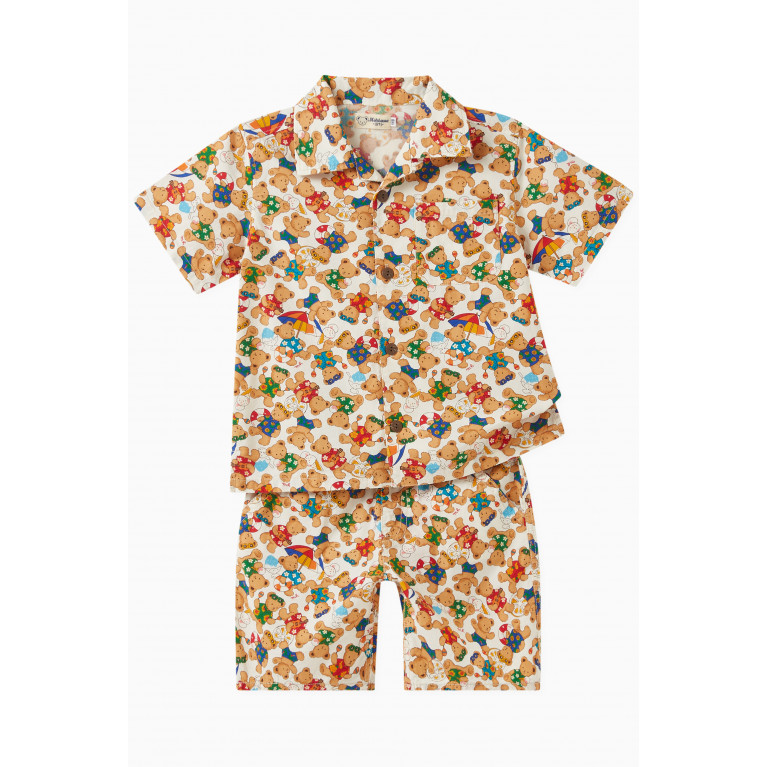 Miki House - All-over Bear-print Shorts in Cotton