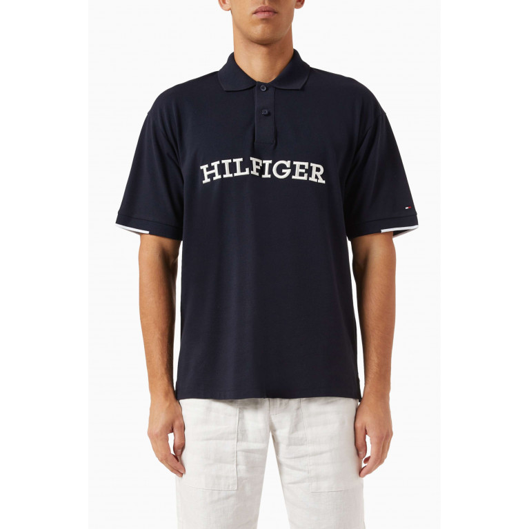 Tommy Hilfiger - Monotype Logo Polo in Cotton Pique Blue